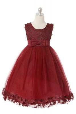 SALE - BURGUNDY Gorgeous Sleeveless Dress with Flower and Glitter Details